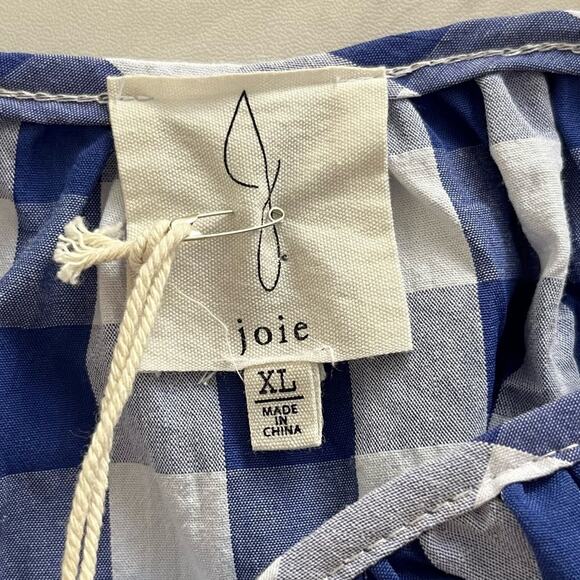 Joie Top Women's XL Blue White Gingham Plaid Ruffle Sleeveless Lightweight NWT - Picture 5 of 8